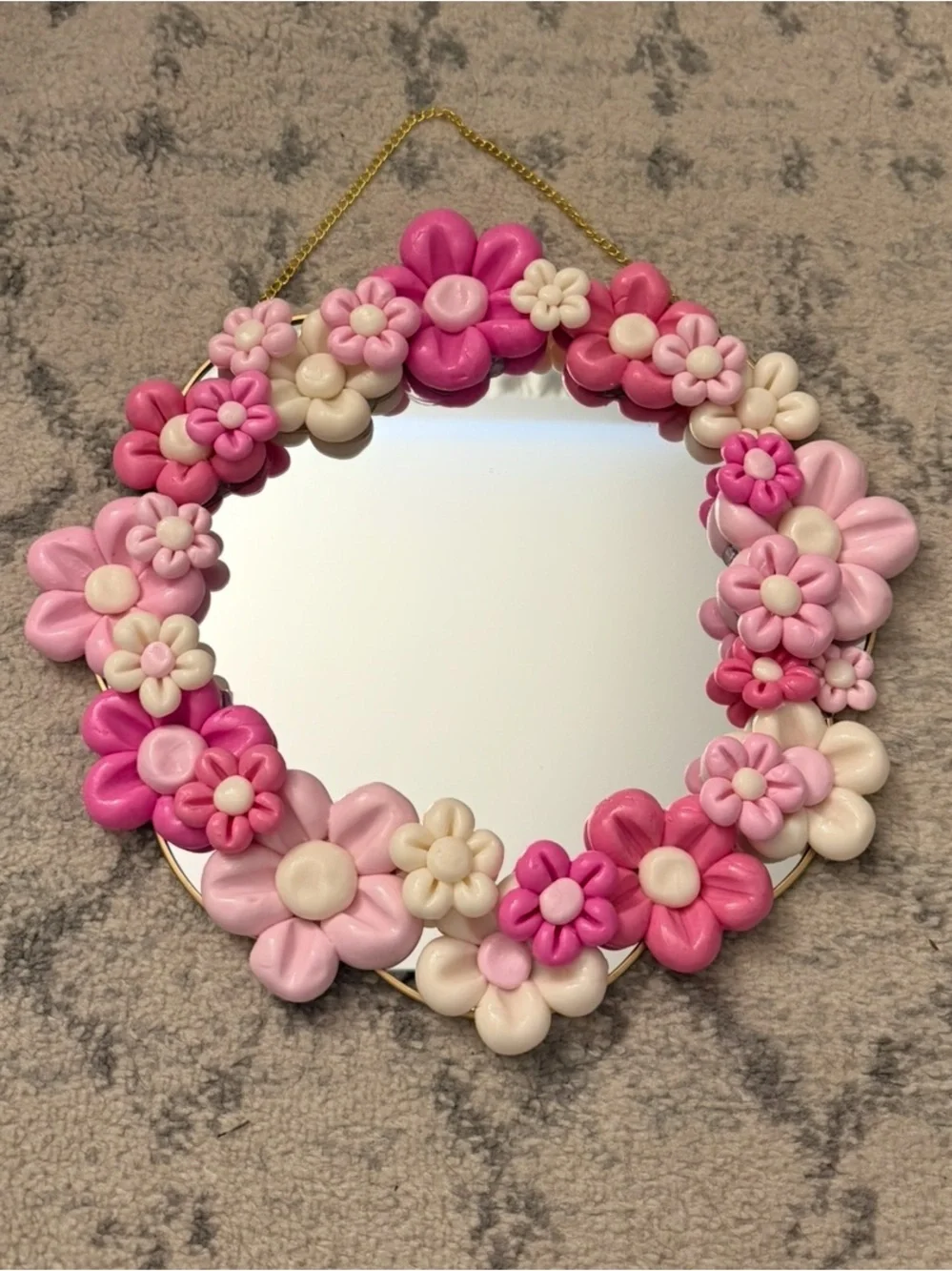 Pink Floral Round Wall Handmade Mirror